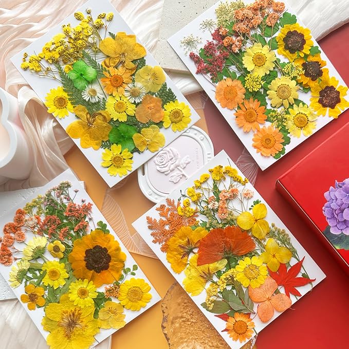 MIKIYA 88Pcs Yellow Pressed Dried Flowers - Image 3