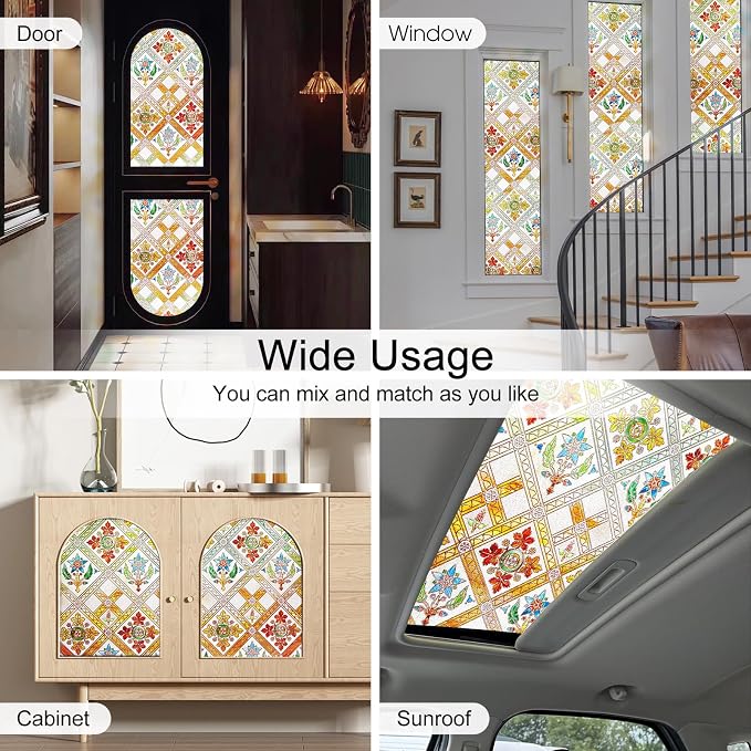 Coavas Stained Glass Window Film Decorative Privacy Cling - Image 5