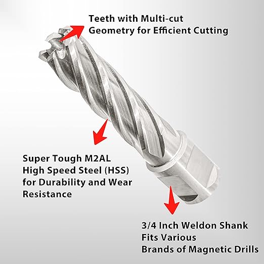 S&F STEAD & FAST HSS Annular Cutter 5/8" Cutting Diameter 2" Depth of Cut, 3/4" Weldon Shank, Mag Drill Bit with Pilot Pin for Magnetic Drill Press