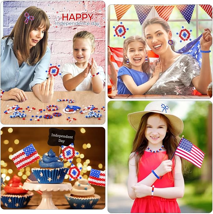 UPINS Patriotic Pony Beads Red White Blue 1200Pcs 4th of July DIY | Premium - Image 4