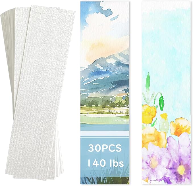 30 PCS Watercolor Paper Blank Bookmarks 1.9" x 5.9", Dry & Mixed Media by LUFEEMGA