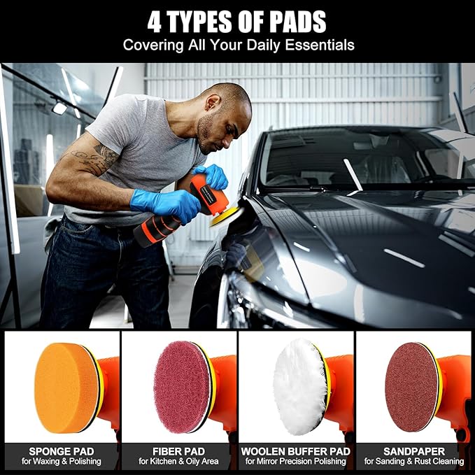 Cordless Sander, 3" Palm Sander with 16.8V 3.0Ah Li-ion Battery, 3500RPM Mini Polisher, 19 Accessories Sander Tool for Sanding/Polishing/Waxing/Cleaning