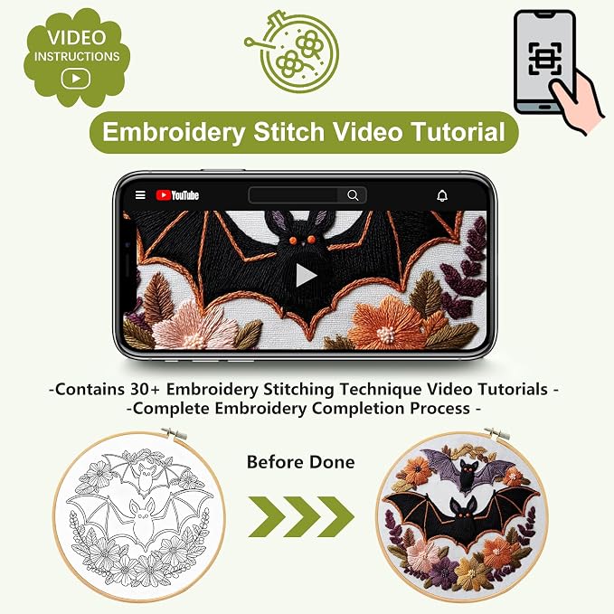 Santune Halloween Embroidery kit, Fall Needlepoint Cross Stitch Kits - Image 5
