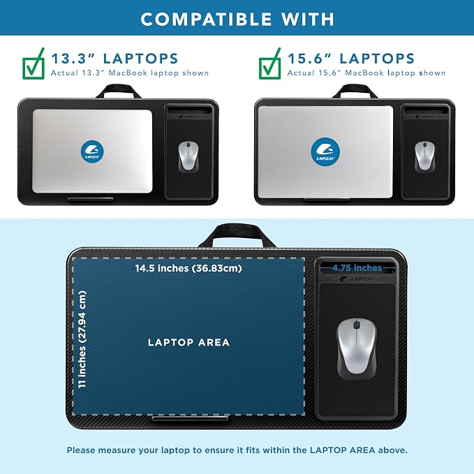 LAPGEAR Home Office Lap Desk – Black Carbon, Fits 15.6” Laptops - Image 3
