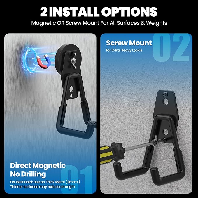 6 Pack Large Heavy Duty Magnetic Hook Extra Strong Magnetic Garage Hooks Big NdFeB Industrial Magnet Hooks Magnetic Utility Storage Holder Organization with Anti-Slip Coating for Hanging Garden Tool