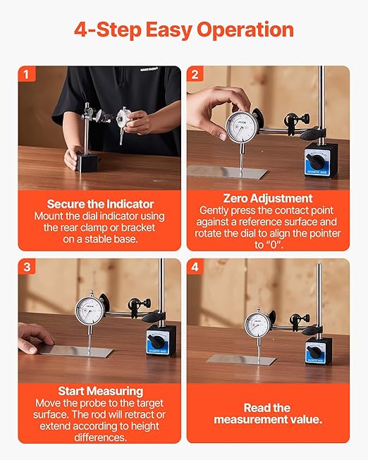 VEVOR Dial Test Indicator, 0.001 inch Accuracy, 0-1 inch Measuring Range, Easy to Read Large Dial, Professional for Internal Diameter Measurement, Runout Detection, Flatness Inspection