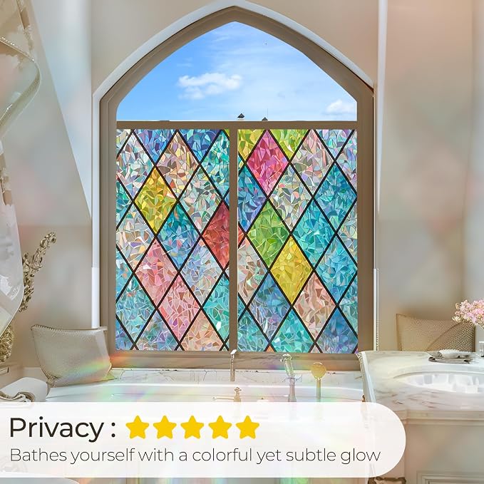 Windimiley Stained Glass Window Privacy Film:3D Rainbow Floral Decorative - Image 3