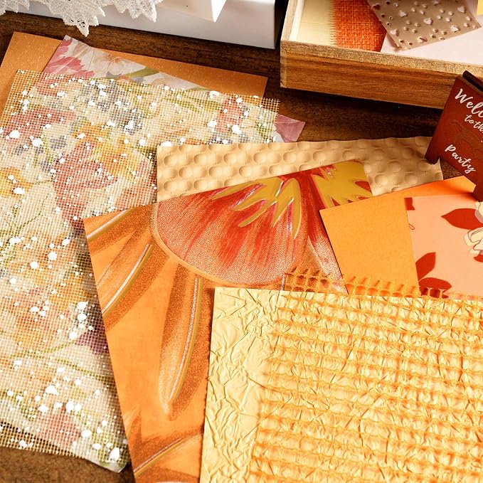 50 Sheets Orange Scrapbook Paper Textured Mesh Fabric Assorted | Multi-texture - Image 3