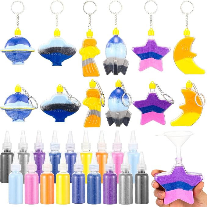 VioraWhite 12 Pack Sand Art Crafts Kit Sand Art Bottle Keychains Include 12 by VioraWhite