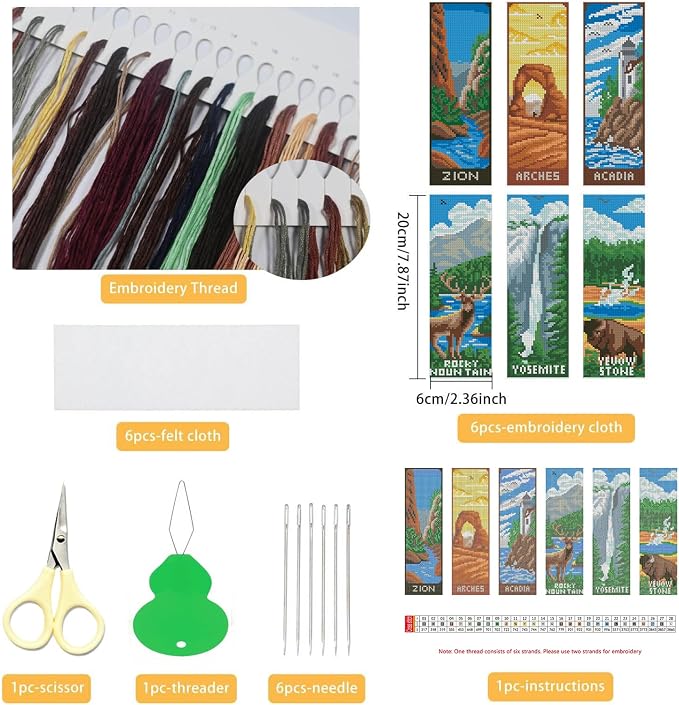 NEGEKFKX 6 Pcs National Park Cross Stitch Bookmark Kit - Image 2