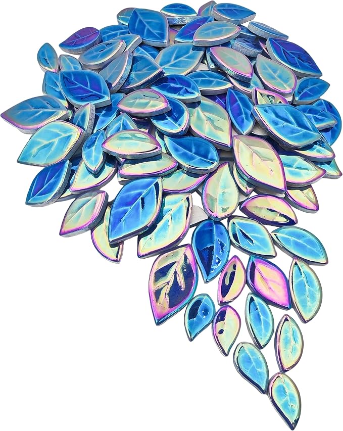 500g/1.1lb Leaf-Shaped Ceramic Mosaic Tiles, Ceramic Mosaic Pieces by Unknown