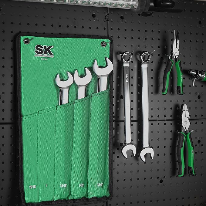 SK Long Pattern Combination Wrench Set, SAE 15/16" to 1-1/4", 5-Piece, SuperKrome Finish, Premium CR-V Construction, with Rolling Pouch