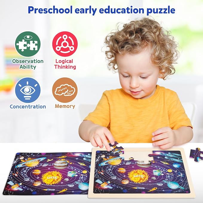 SYNARRY Large US World Earth Solar System Wooden Puzzles - Image 6