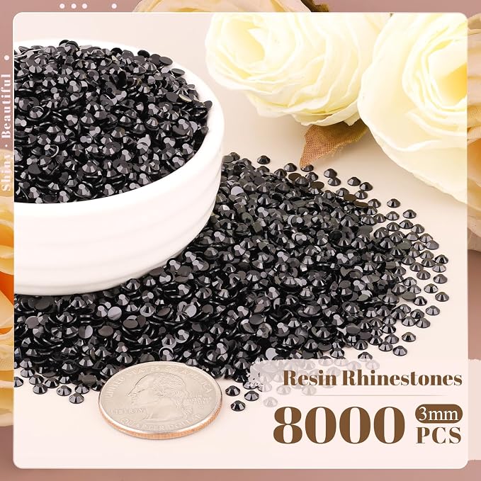 8000PCS 3mm Resin Black Rhinestones Bulk - Image 2