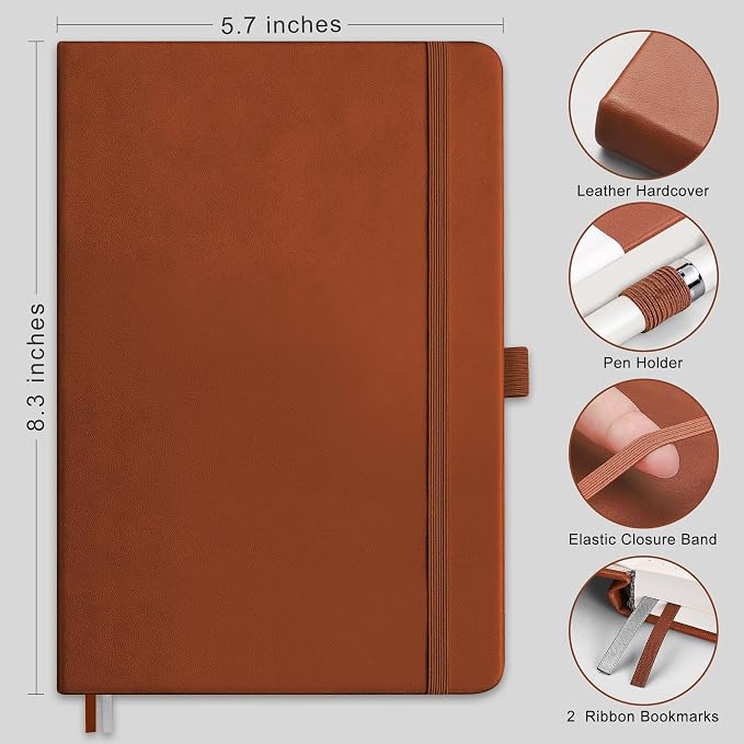 RETTACY Dotted Journal Notebook, 192 Pages, A5 Medium Size | Leather Hardcover - Image 2