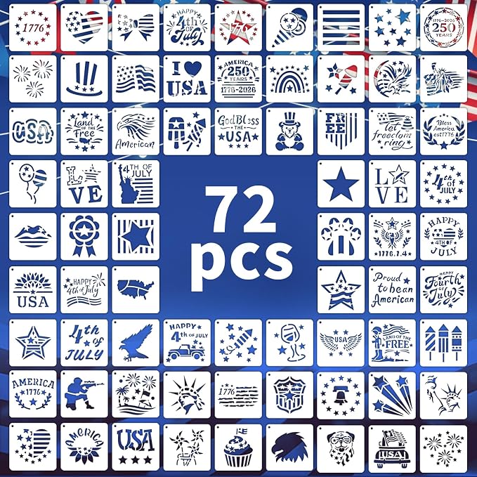 72 PCS 3x3 Inch Independence Day Stencils by Yazhiji