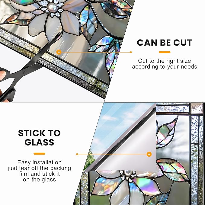 Stained Glass Window Privacy Film: Non-Adhesive Sun and Landscape Mosaic Design - Image 6