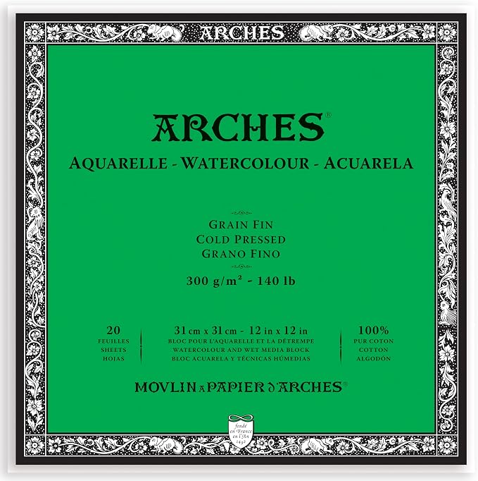Arches Watercolor Block 12x12-inch Natural White 100% Cotton Paper by ARCHES