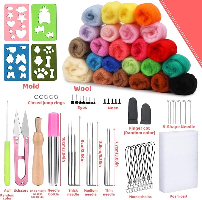 Yizzvb Needle Felting Kit, Wool Roving 24 Colors Set, Needle Wool Felting Tools - Image 2
