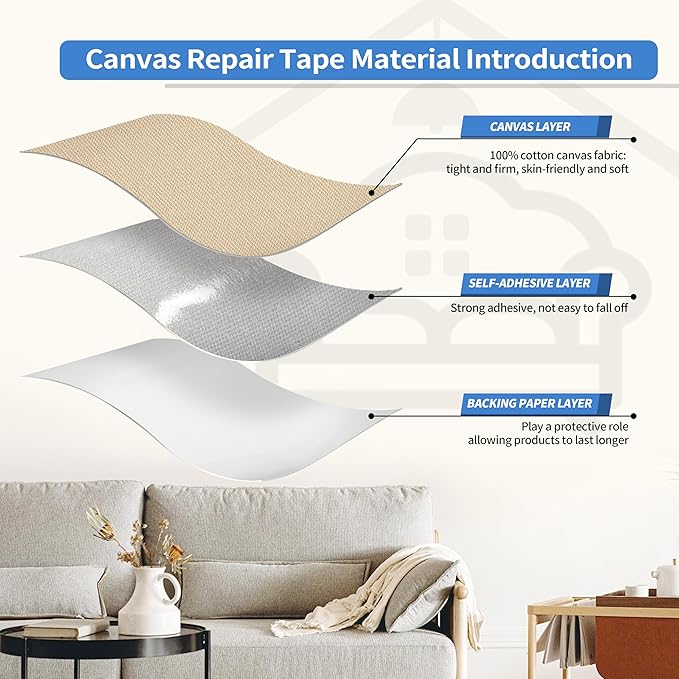 KING MOUNTAIN Canvas Repair Patch 16×60 Inch Self-Adhesive Waterproof Fabric Patch for Sofas, Tents, Furniture,Tote Bags, Car Seats (Khaki)