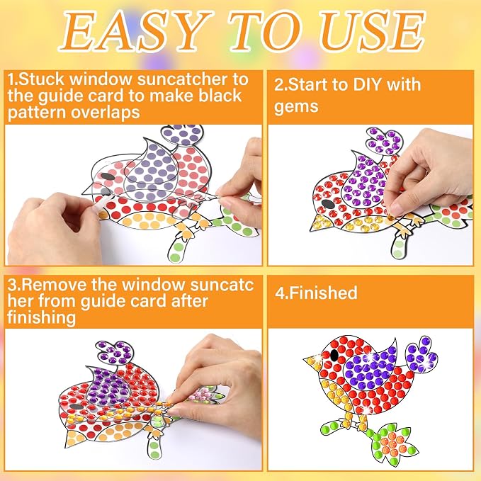 Qyeahkj 6 Pcs Spring Bird Arts Crafts DIY Summer Gem Diamond Suncatcher Crafts - Image 4