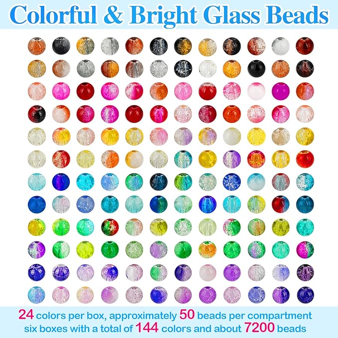 XSEINO About 7200pcs 144 Colors 6mm Crackle Glass Beads Bracelet Making Kit - Image 2