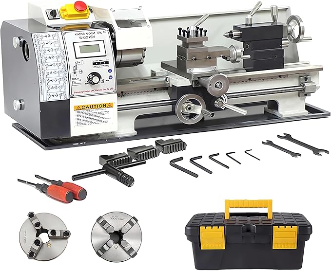 INTSUPERMAI 8"× 24" Metal Lathe Mini Precision Benchtop Metal Lathe Metric Thread Hobby DIY Metal Lathe1100W Brushless Motor Metal Turning Machine with 4 Jaw/3 Jaw Chuck 110V