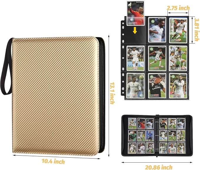 GERMUN 3 Ring 9 Pocket Zipper Card Binder, 720 Double Sided Standard PU Trading - Image 2