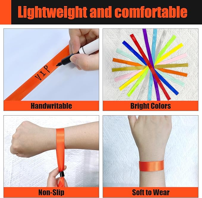 100 Pcs Cloth Wristbands, Disposable for Events, Colored Lightweight Concert Club Entrance Wrist Strap Party (Orange)