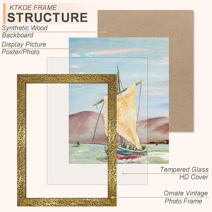 KTKDE 8x10 Picture Frame Set of 4, Ornate Vintage Gold Photo Frames - Image 2