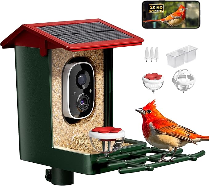 Smart Bird Feeder with Camera Solar Powered, 2K HD Video, AI Bird Species by Heapets