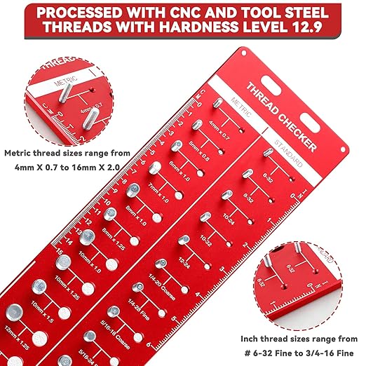 42 Thread Checker - Nut and Bolt Size Gauge With 19 Standard & 15 Metric Identifiers, 8 Drill Bit Gauge From #6 to 3/4"