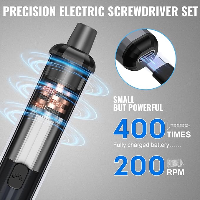 Mini Electric Screwdriver 3.7V, Cordless Screwdriver Set, Precision Electric Screwdrivers 72-in-1 Magnetic Bits, Rechargeable Portable Repair Tool Kit for Electronics Laptops Glasses Clocks