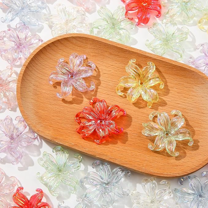 40pcs Flower Shape Beads Transparent Electroplate Flower Bead Color Lily Beads - Image 7