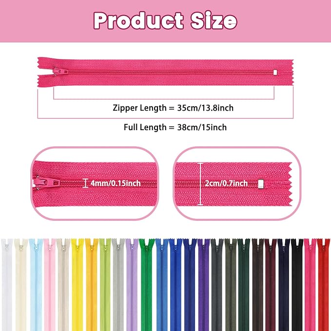 Zippers for Sewing, DOITEM 48pcs 35cm/14 Inch Zipper Multicolor Nylon Coil - Image 4