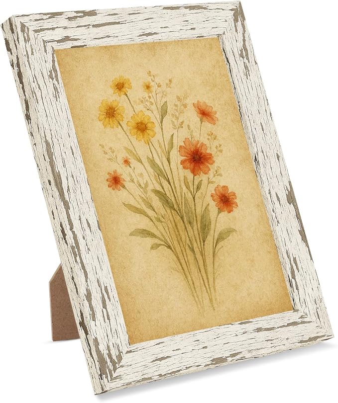 puthiac 5x7 Rustic Farmhouse Picture Frame, Distressed White, 1 Pack | by PUTHIAC