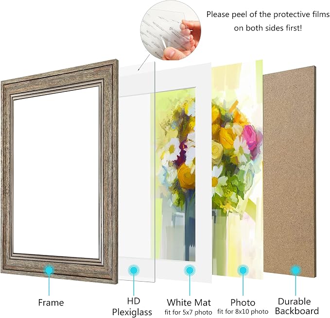 LUCKYLIFE 8x10 Picture Frame Set of 4, Rustic Bronze Picture Frames - Image 6