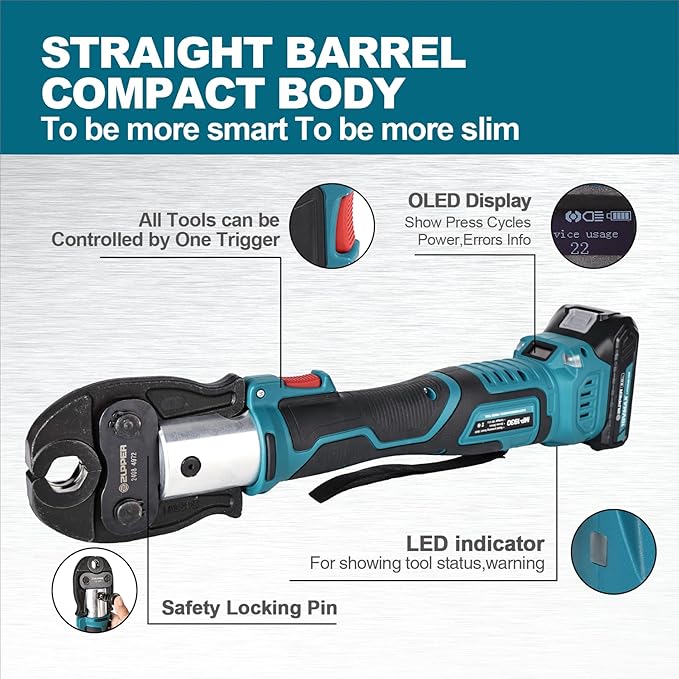 Mini Pro Press Tool kit with 2 Copper Pro Press Jaws 1/2", 3/4", Brushless Motor, 2pcs Battery, Fast Charger & Carrying Case
