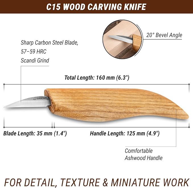 BeaverCraft Wood Carving Detail Knife C15 1.4" Whittling Knife - Image 2