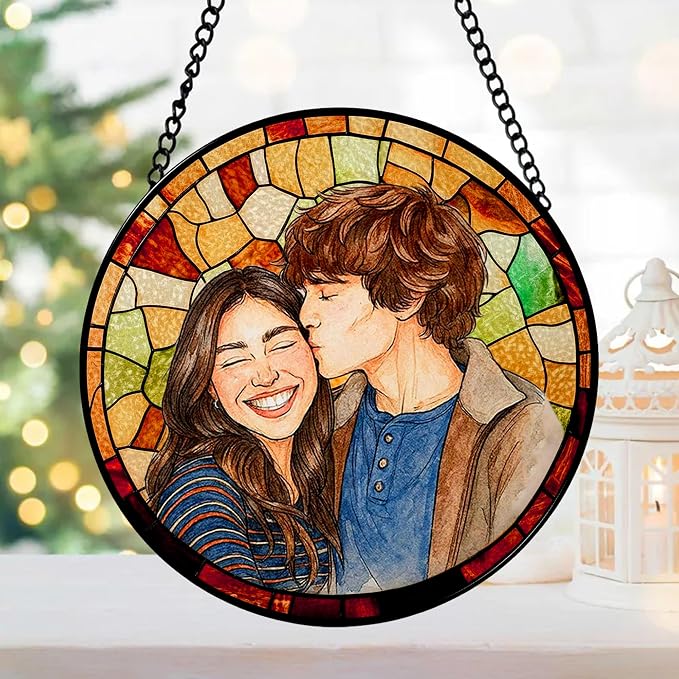 Personalized Couples Photo Faux Stained Glass Sun Catcher, Photo Cuople - Image 4