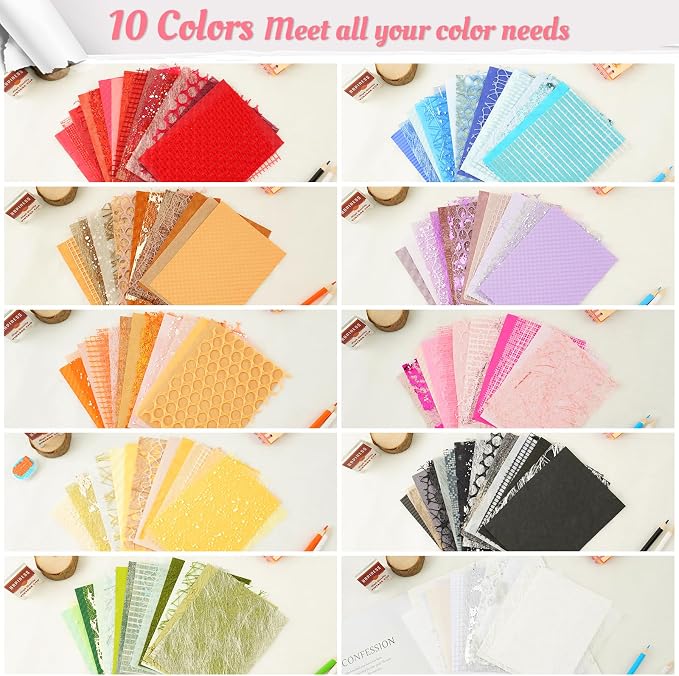160 Sheets Textured Scrapbook Paper and Mesh Fabric Assorted Set, 10 Color - Image 5