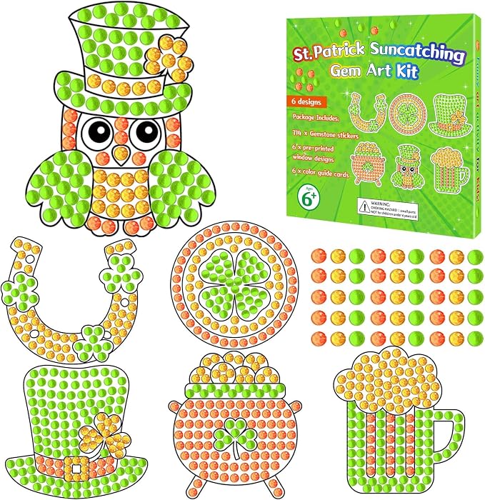 Qyeahkj 6 Pcs St Patrick's Day Arts Crafts DIY Shamrock Hat Gem Diamond by Qyeahkj