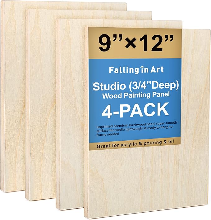 Falling in Art 4 Pack 9x12’’ Unfinished Birch Wood Panels Kit by FallinginArt