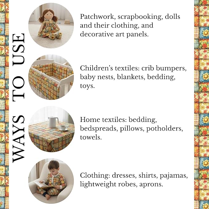 Sunny Garden Patchwork Cotton Fabric Panel 61 x 36.6 Inches, Floral Rustic - Image 9