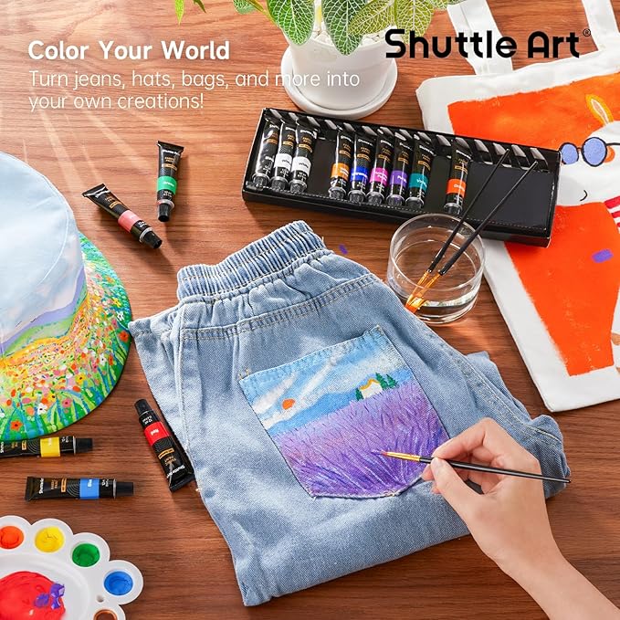 Shuttle Art Fabric Paint, 15 x 12ml Tubes Permanent Soft Fabric Paint - Image 5