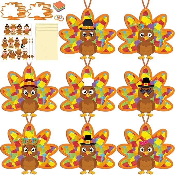 Renbuzhu 36PCS Thanksgiving Crafts Bulk: Turkey Paper Suncatchers DIY Kit by Renbuzhu