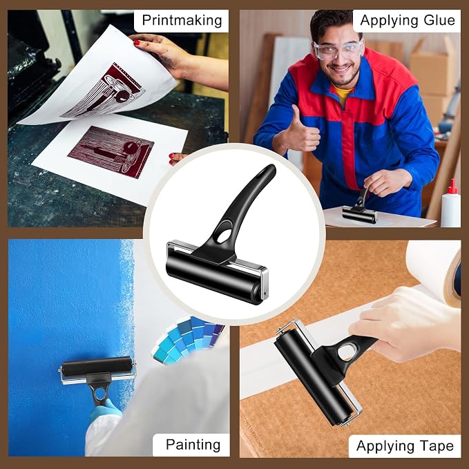 Frienda 3 Pack 4.7 Inch Rubber Brayer Rollers, Hard Rubber Rollers Tool - Image 3