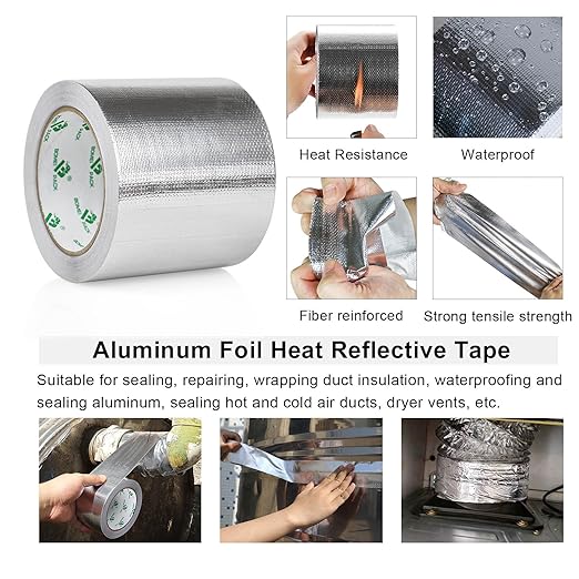 BOMEI PACK Adhesive Aluminum Foil Heat Shield Tape 2 Pack Barrier Fiberglass Thermal Insulation Reflective Material High Temp Protection (4Rolls 3inch)