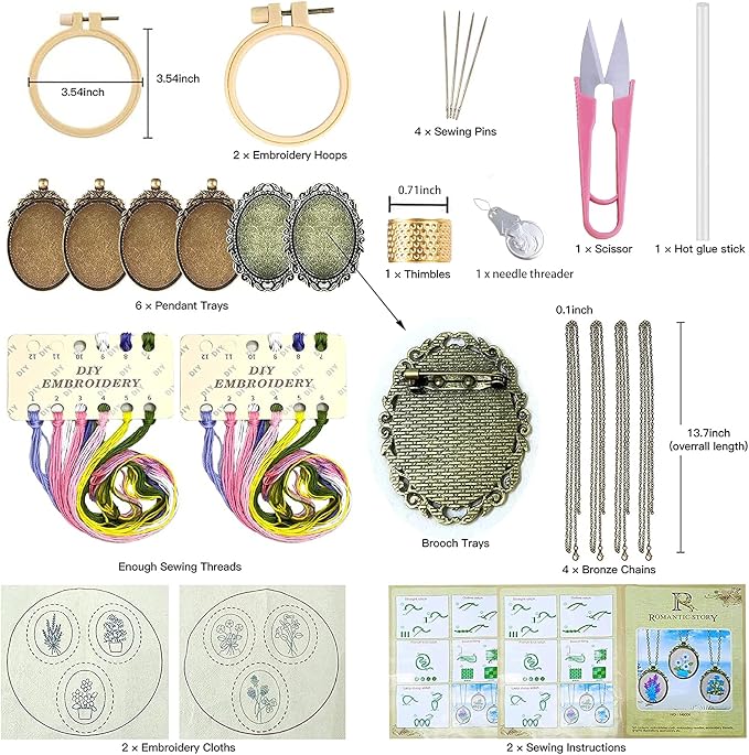 ZOCONE 6 Packs Embroidery Necklace Kits, Embroidery Pendant Kit Mini Cross - Image 3