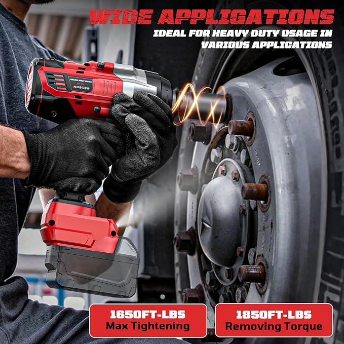 Cordless Impact Wrench 3/4 inch Compatible with Milwaukee Battery, 1850ft-lbs (2500N.m) Brushless Electric Impact Gun, High Torque Impact Driver, Bare Tool Only，Heavy-Duty Automotive &Industrial Tasks